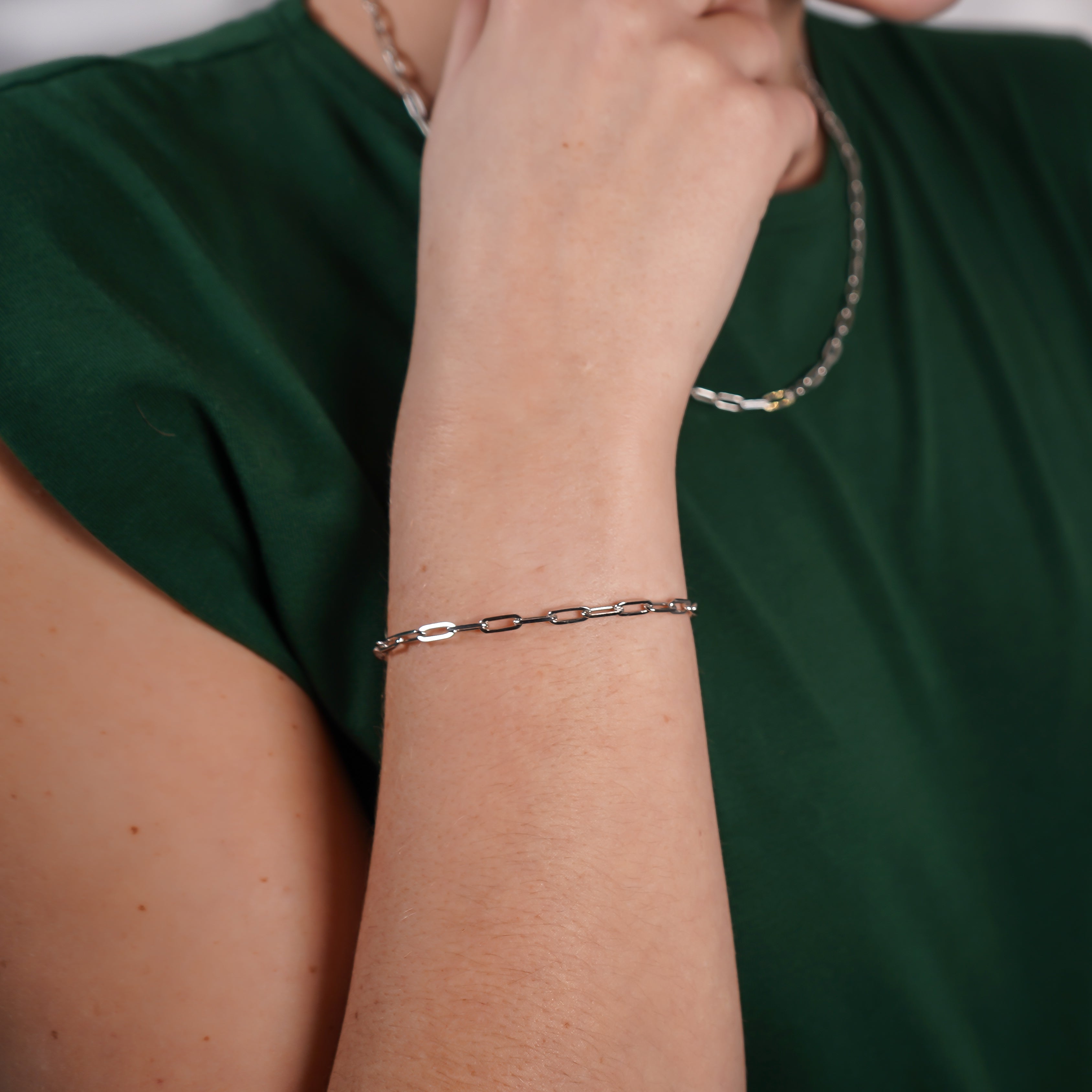 Emma Paper Clip Silver Chain Bracelet