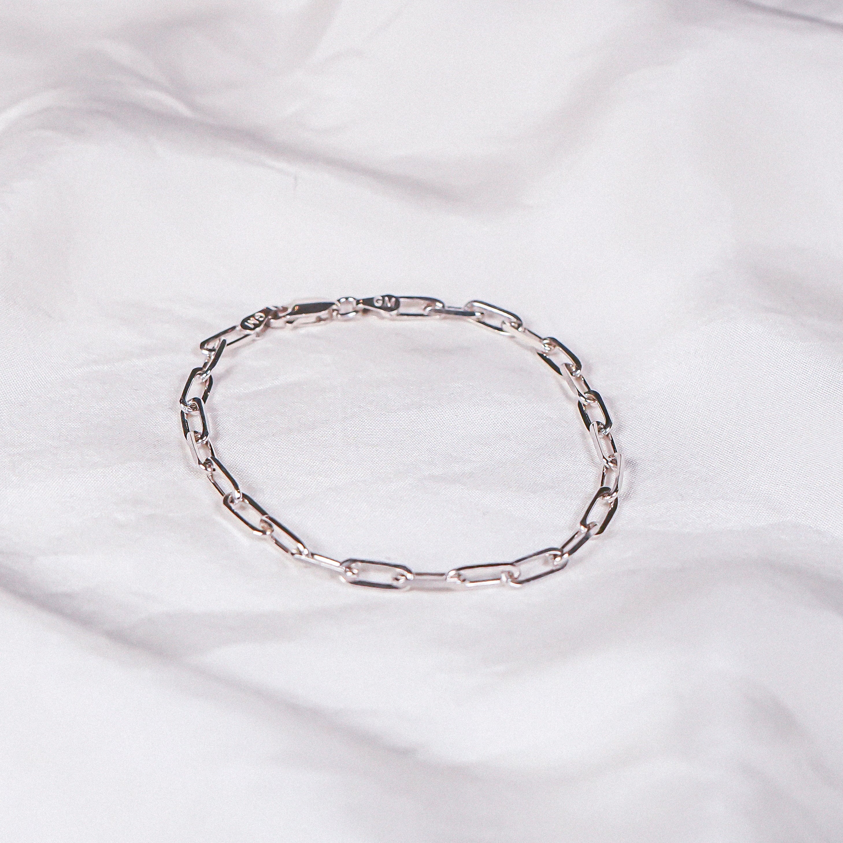 Emma Paper Clip Silver Chain Bracelet