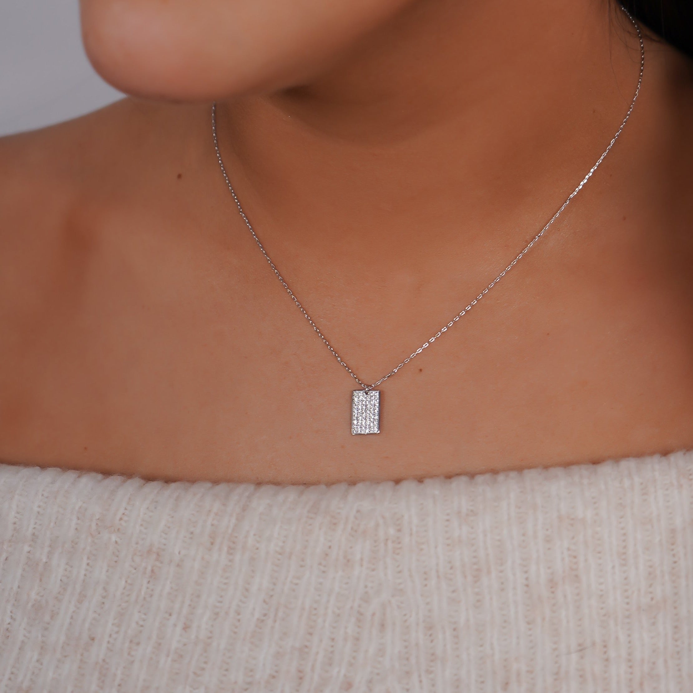 Emmy CZ Tiny Rectangle Necklace