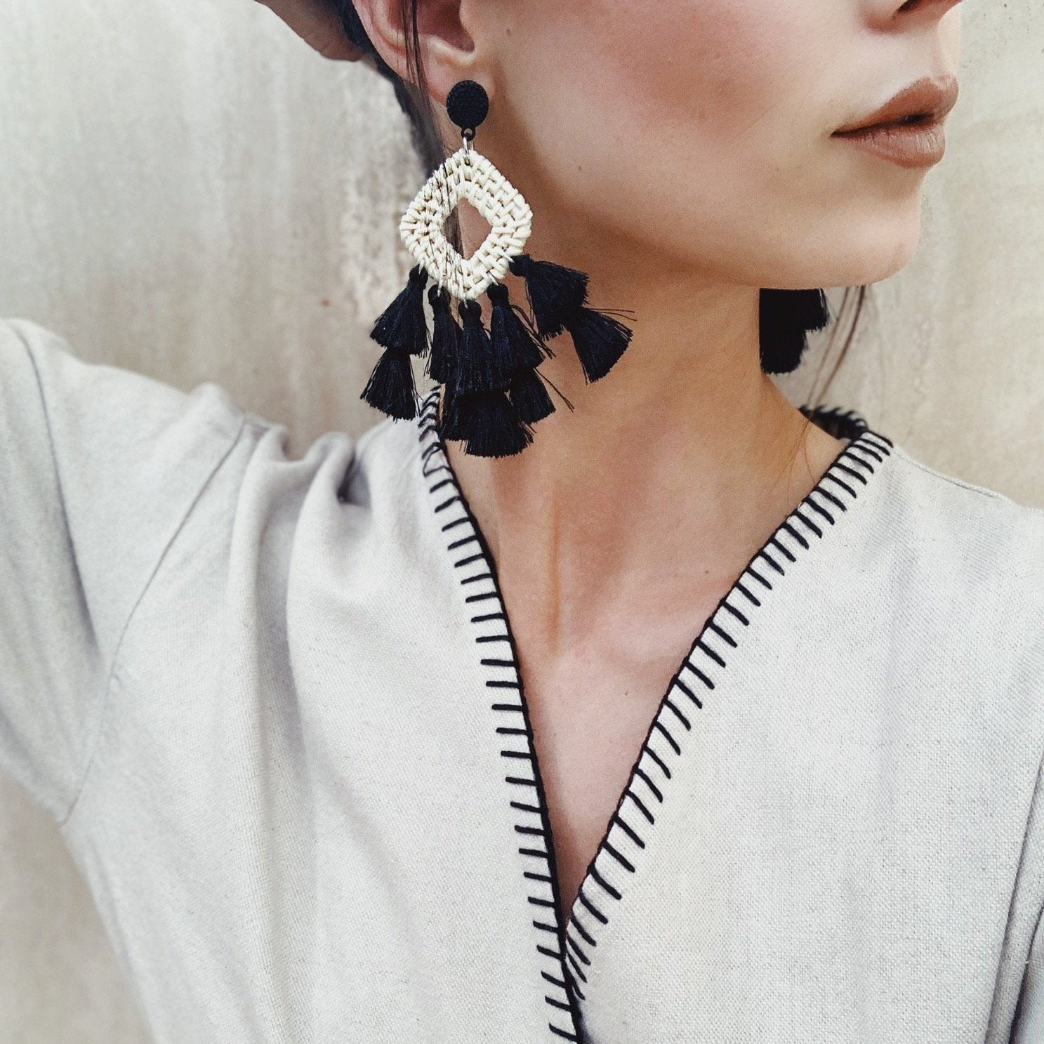 Estelle Rattan Tassel Earrings