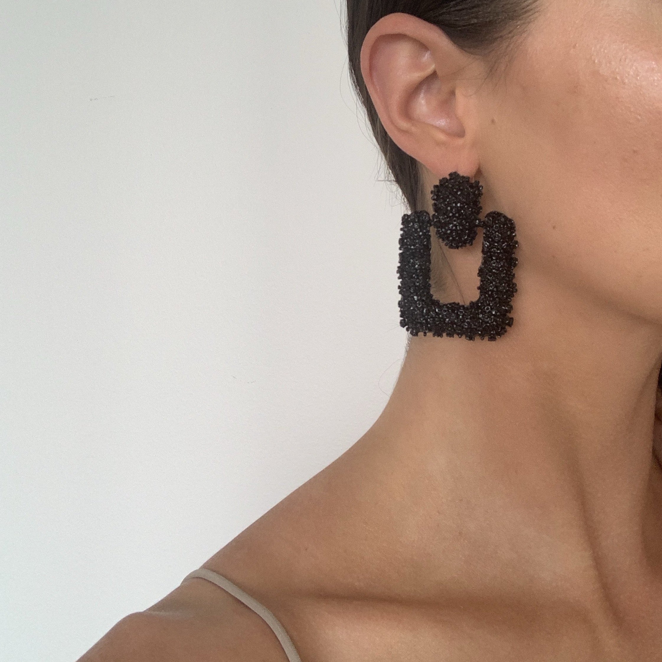 Nina Black Square Statement Earrings