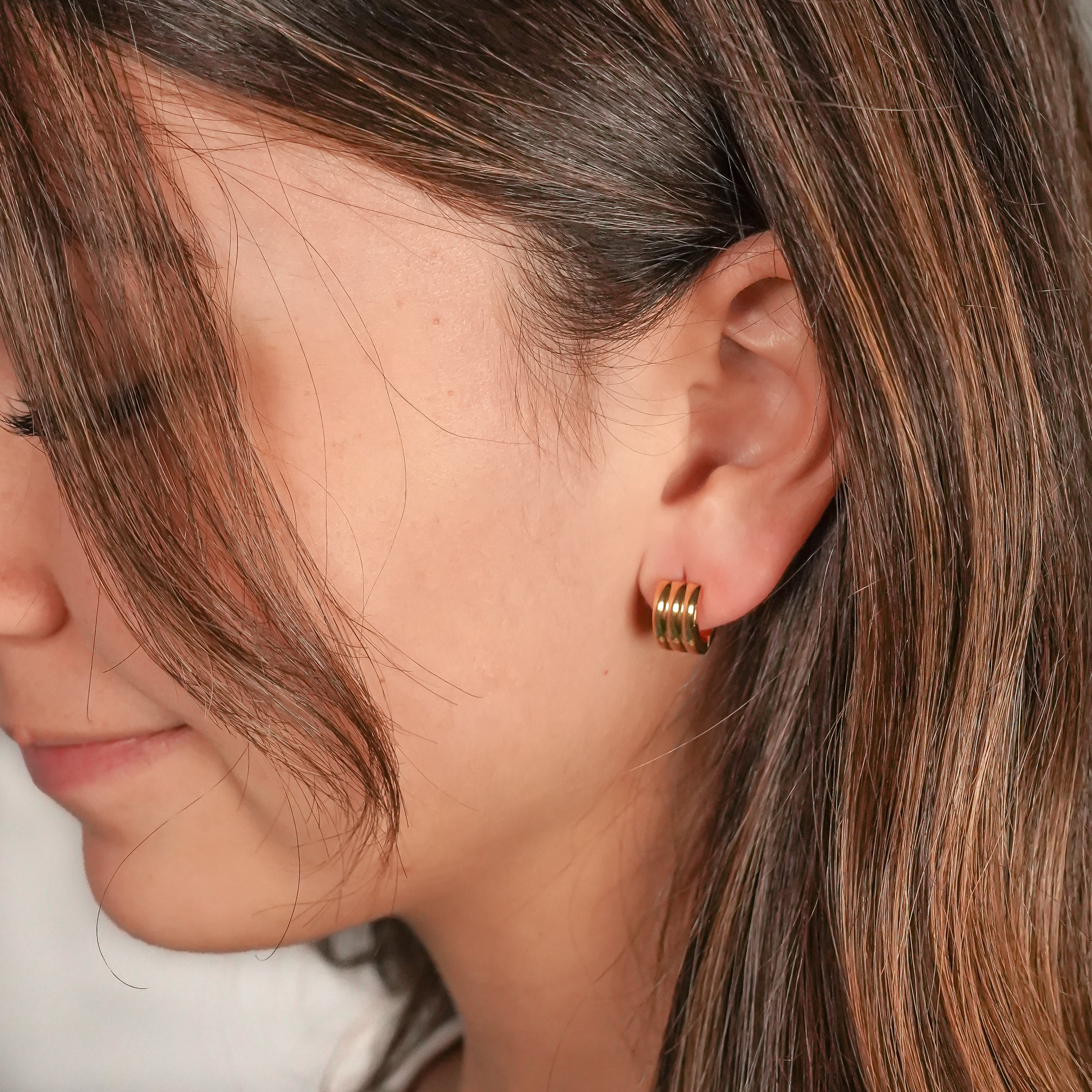 Tess Triple Gold Huggie Earring