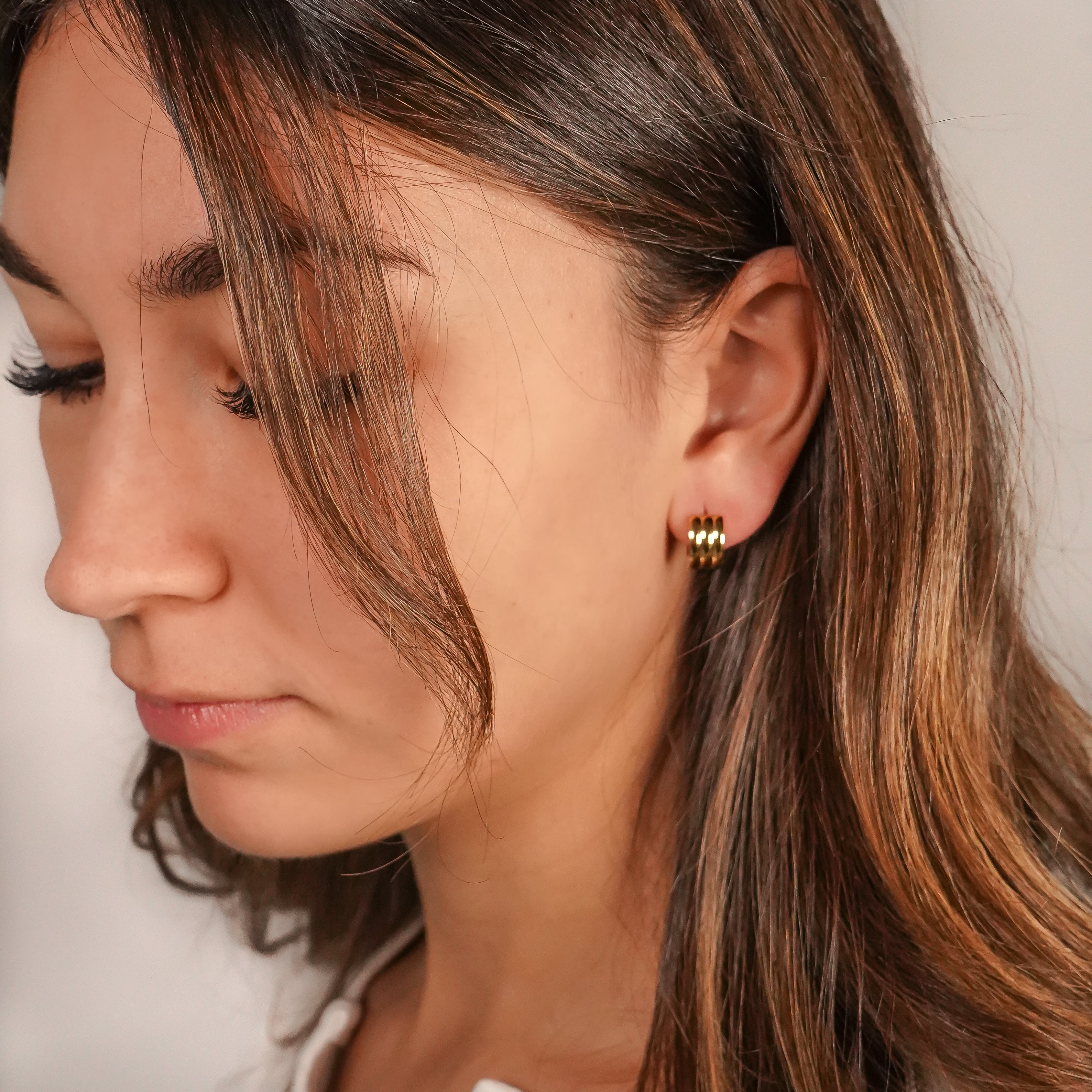 Tess Triple Gold Huggie Earring